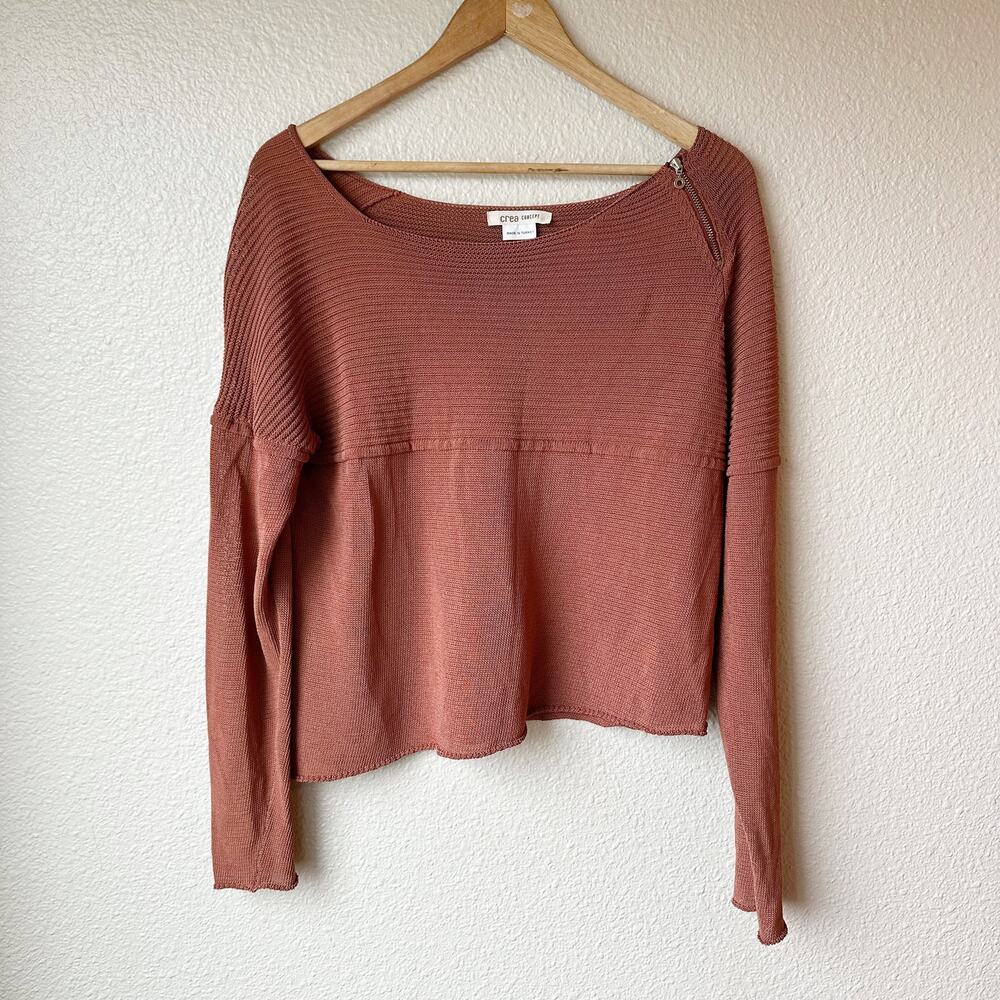 Crea Concept Dusty Rose Knit Sweater Top w/ Shoulder Zipper Size 40 = M